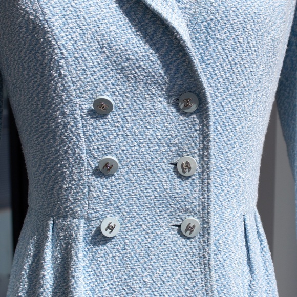 Chanel Vintage Spring/Summer 1996 Light Blue CC Tweed 96P Coat Mini Dress - Picture 9 of 16